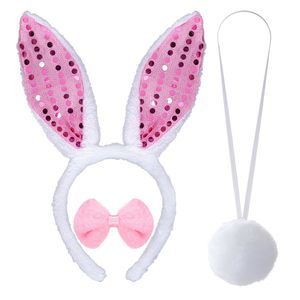3pcs Easter Rabbit Costume Set - Fuzzy Bunny Ears Headband, Bow Tie And Tail😘